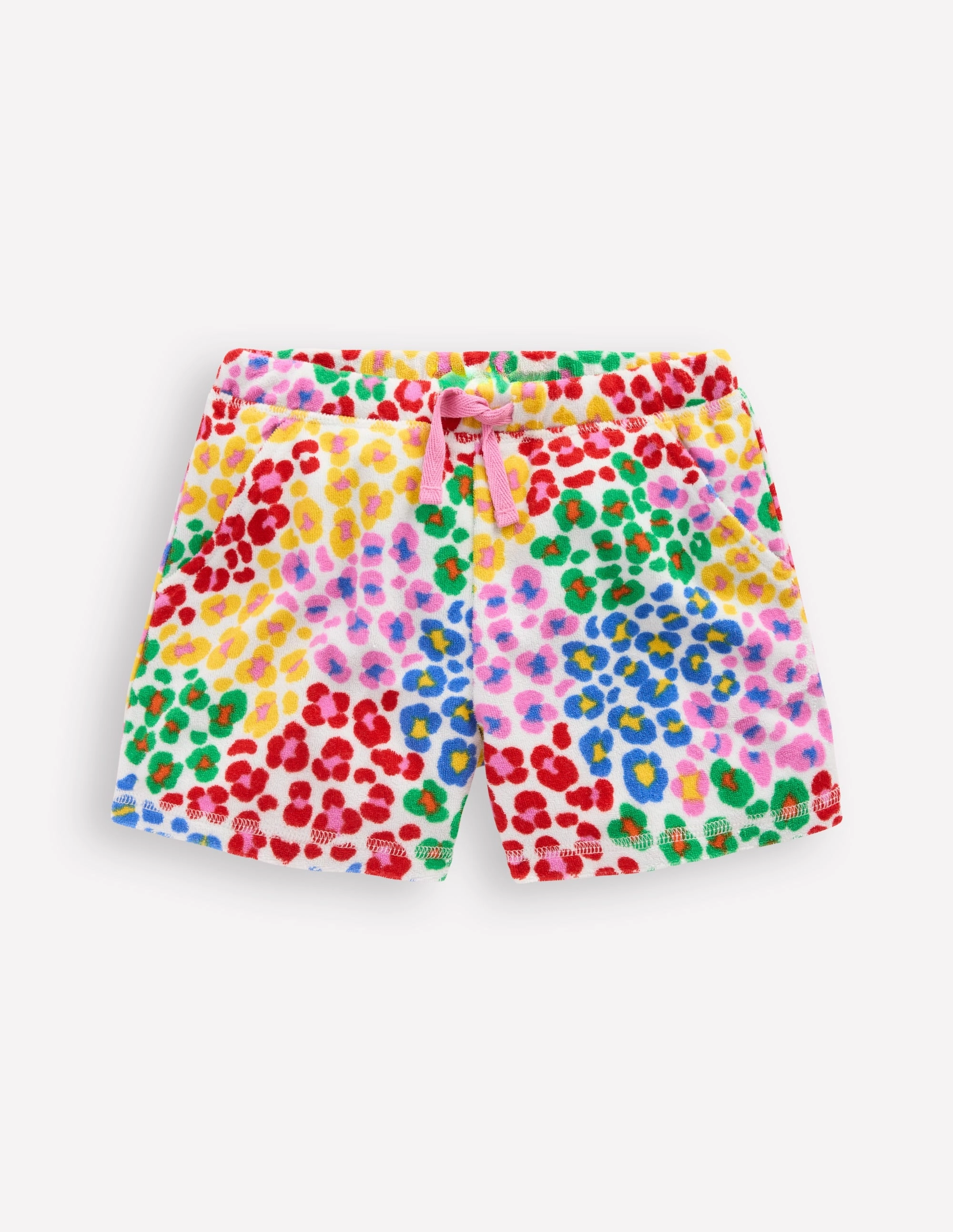 Printed Towelling Short-Multi Rainbow Leopard Sport Fit Design