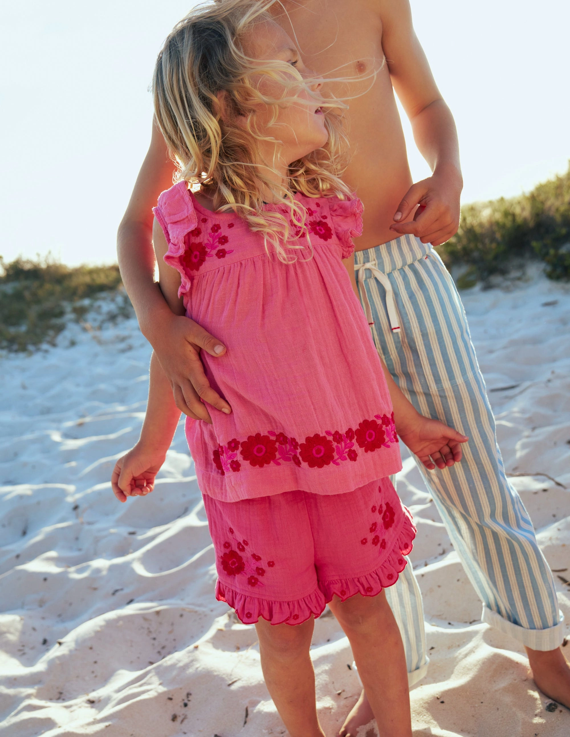 Double Cloth Frill Hem Shorts-Sorbet Pink Embroidered Clean Lines Universal Attachment Points