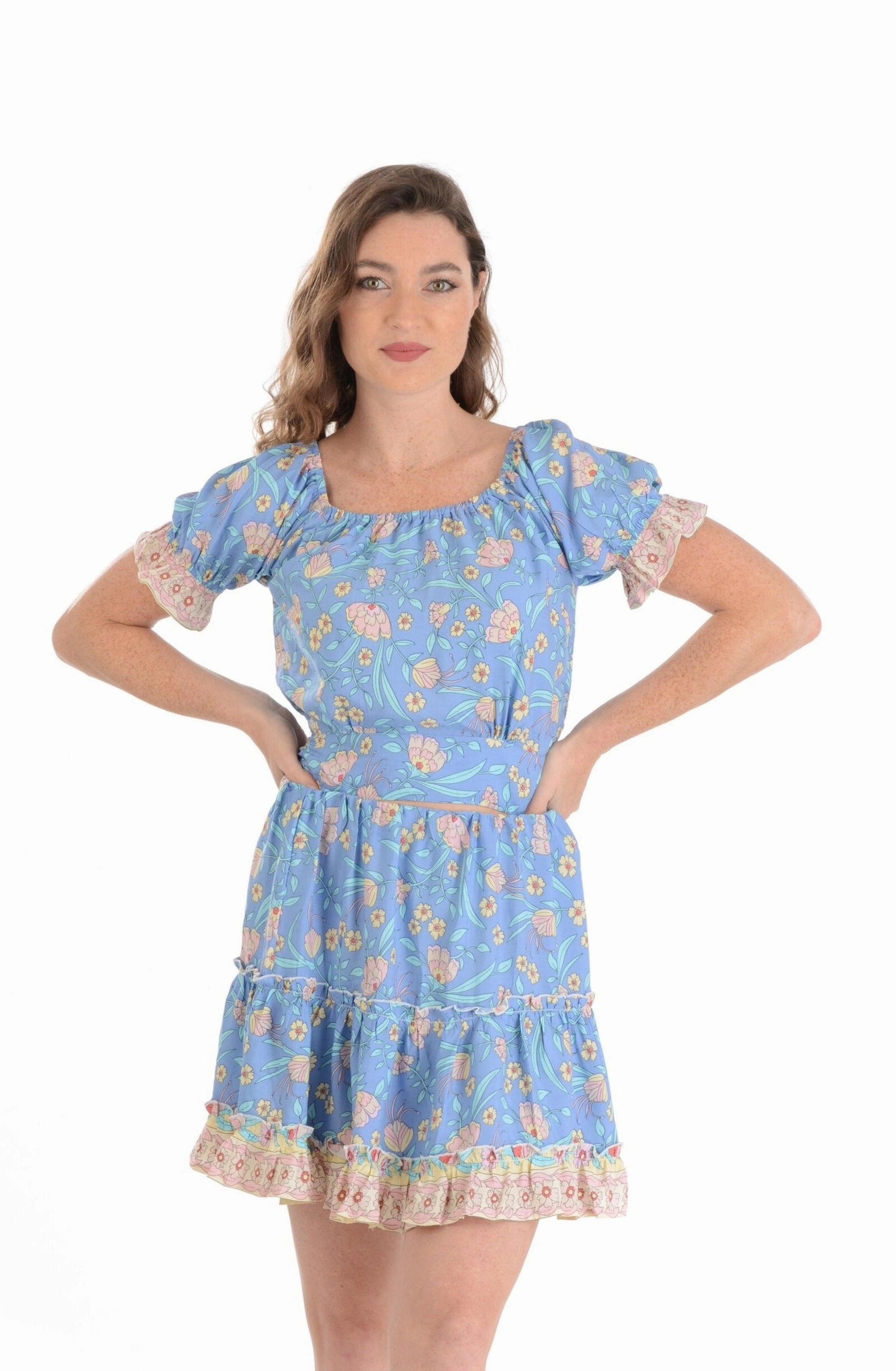 Provence Skirt / Sky Blue Layered Hem Artisanal Craft