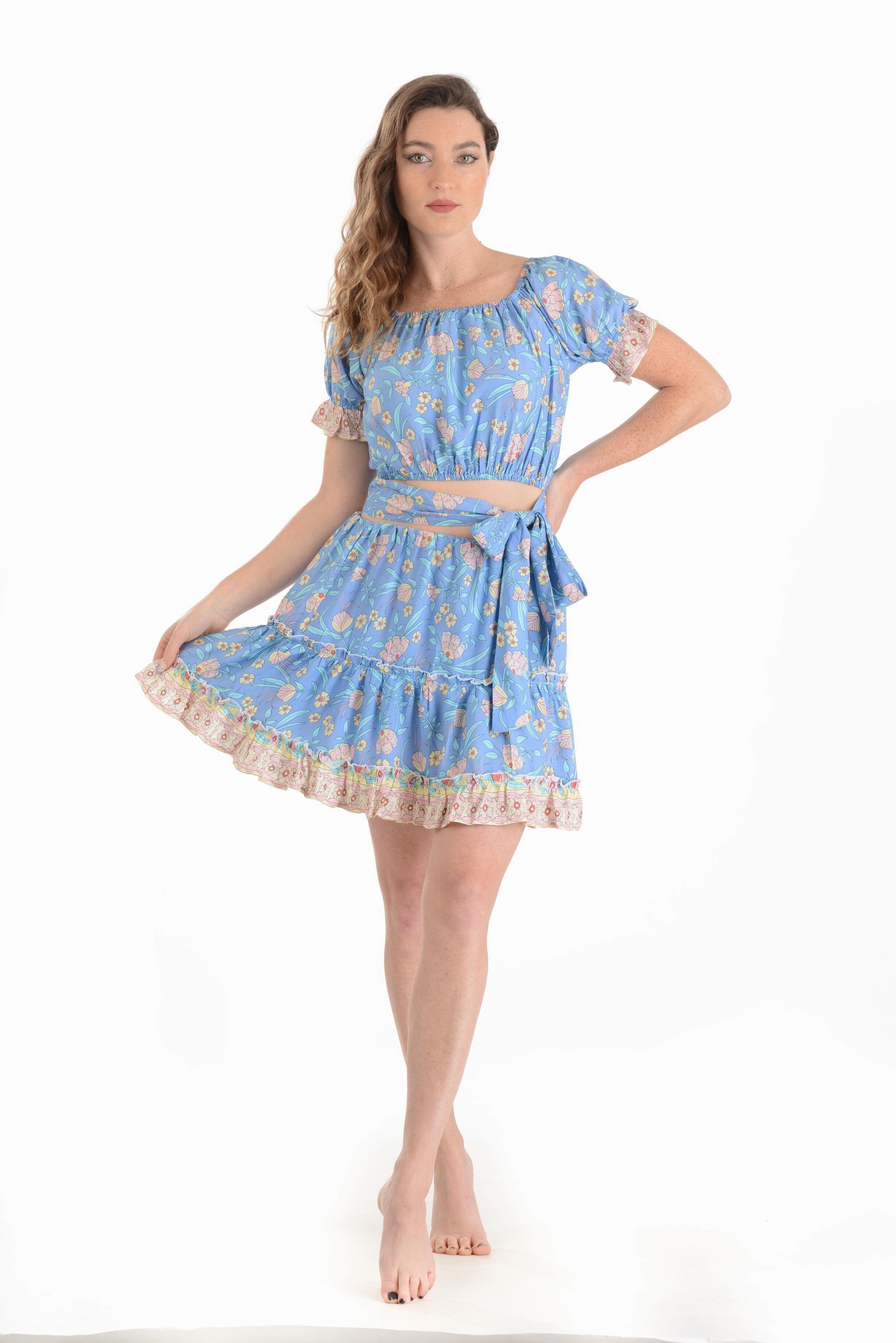 Provence Skirt / Sky Blue Organic Cotton