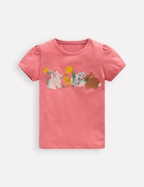 Puff Sleeve Superstitch Top-Blossom Pink Bunnies NonChafingTrim