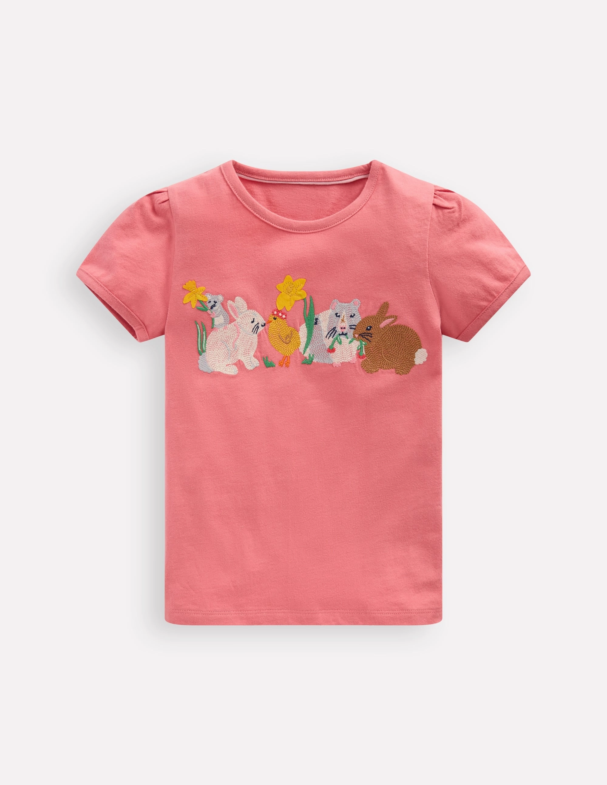 Minimalist Design SolarReflectiveFinish Puff Sleeve Superstitch Top-Blossom Pink Bunnies