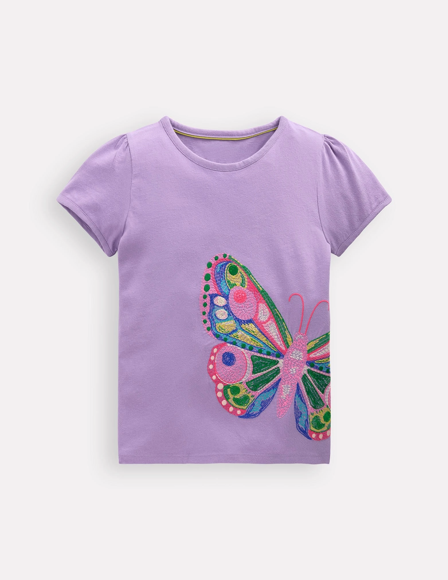 RubberizedGrip Everyday Look Puff Sleeve Superstitch Top-Parma Violet Purple Butterfly