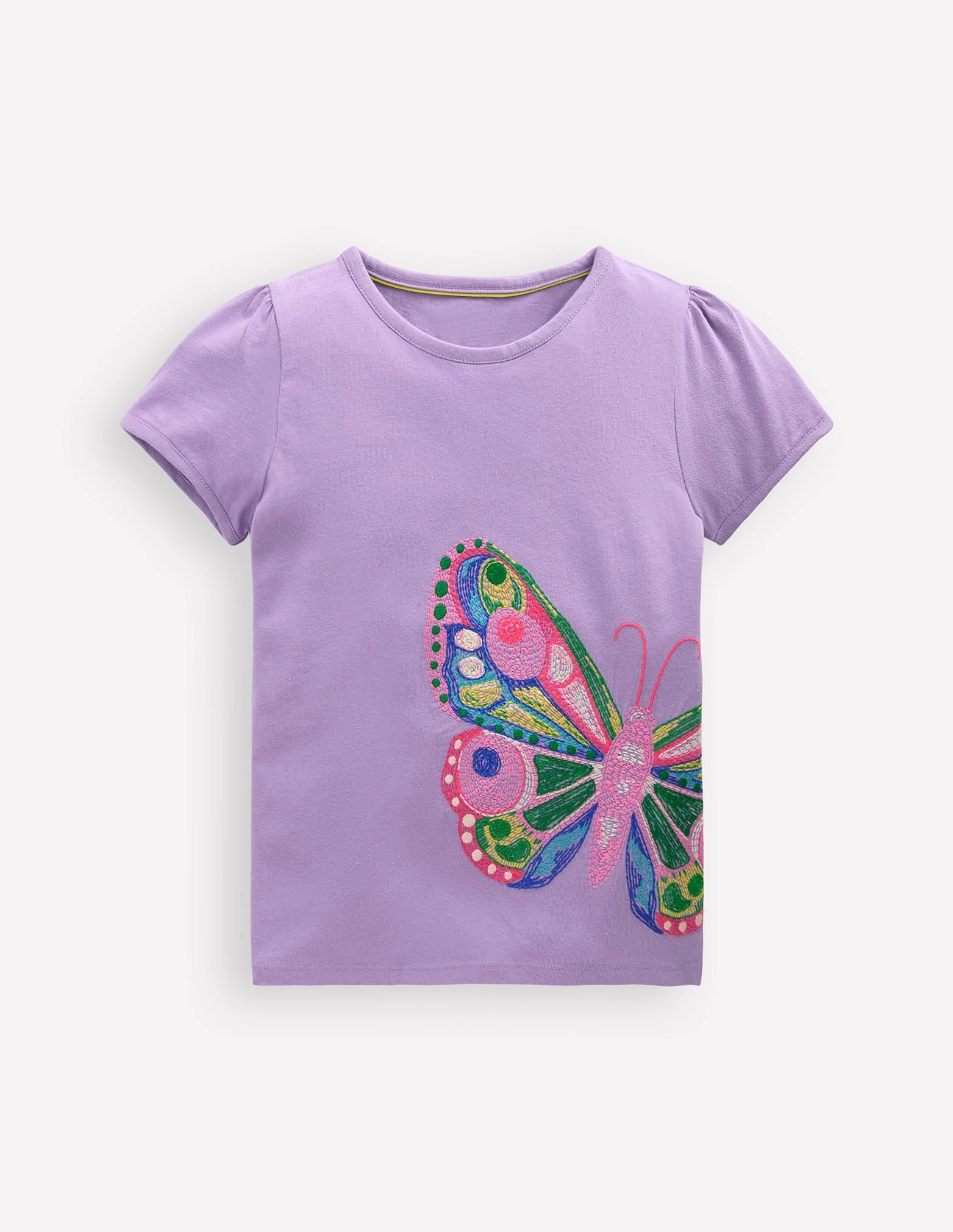 Puff Sleeve Superstitch Top-Parma Violet Purple Butterfly Office Attire FadeResistant Coating