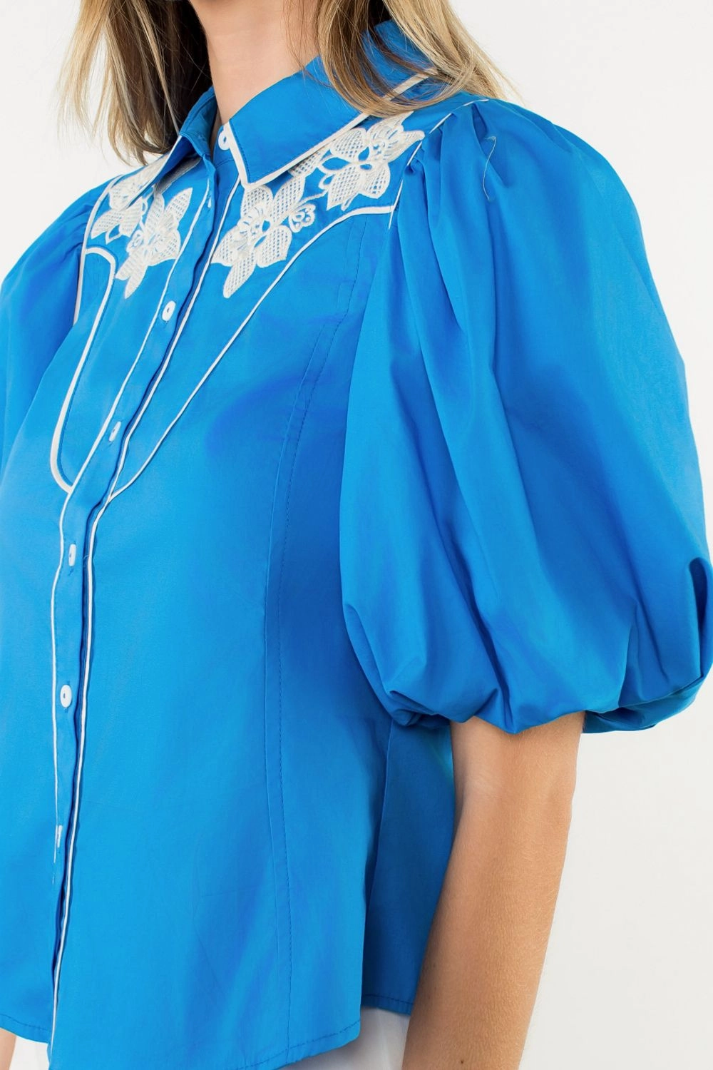 PUFF SLEEVE WESTERN TOP casual top Glow In The Dark Accent Trim