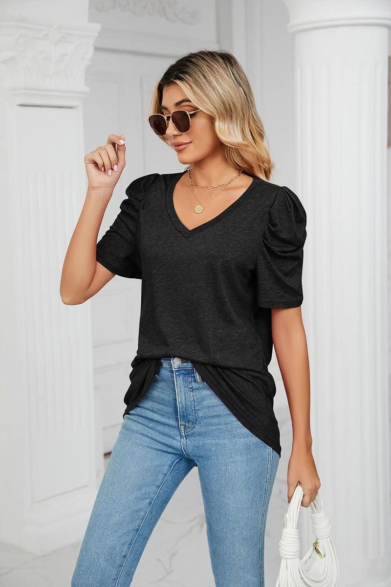 QuickRelease Fastener PUFFED SLEEVE SOLID CASUAL TOP