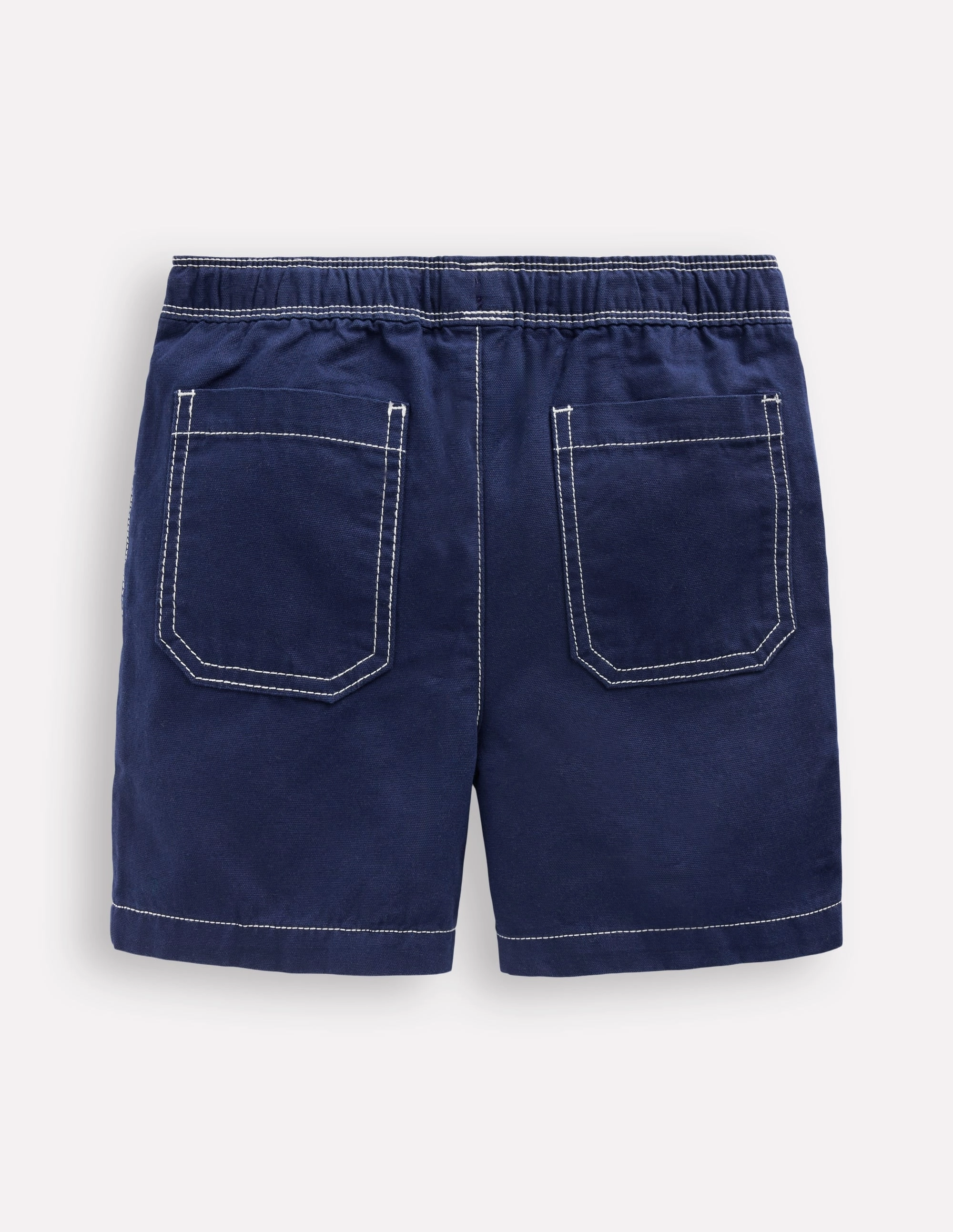 Stretchy Hemline Pull-On Cotton Shorts-Navy