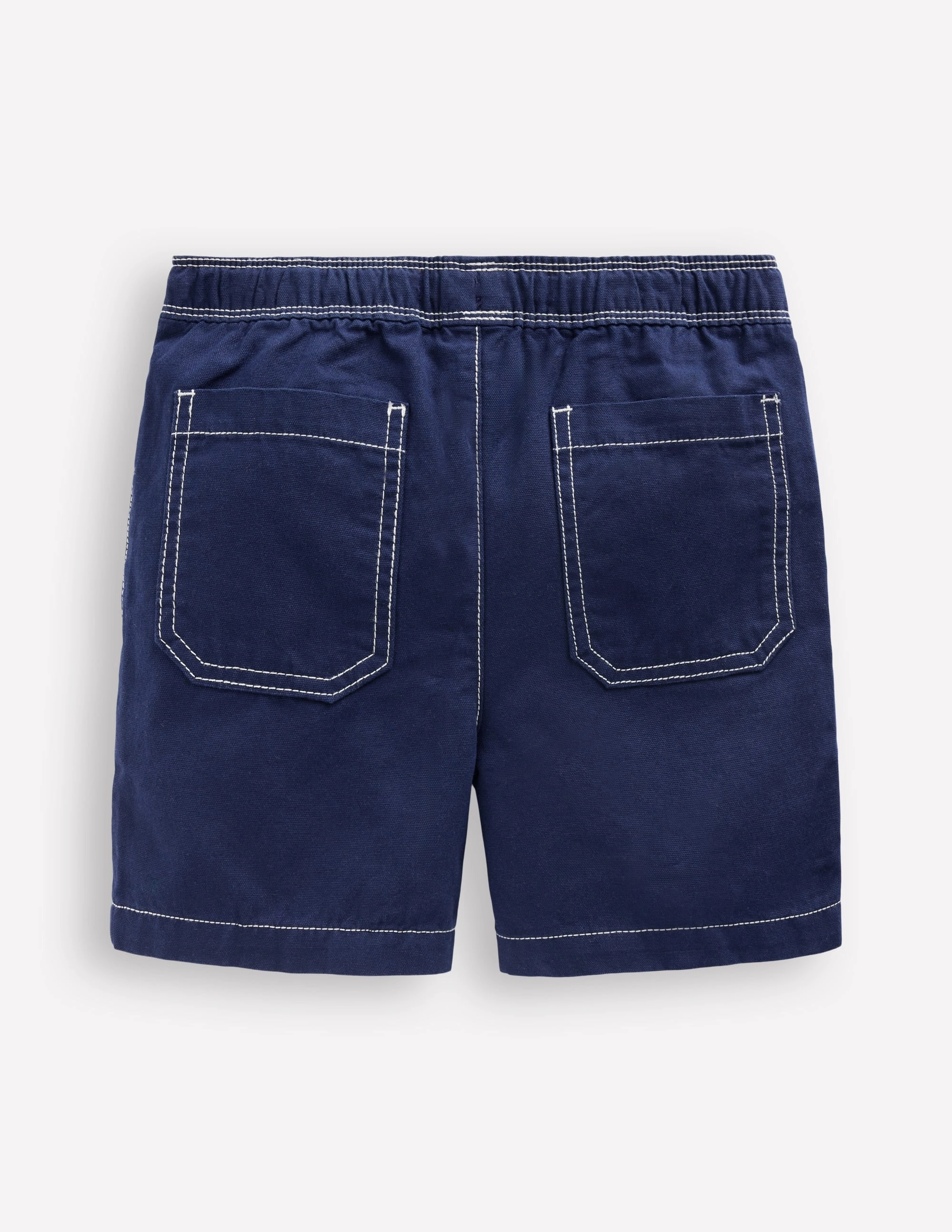 Pull-On Cotton Shorts-Navy Crisp Texture Wind Resistant Material