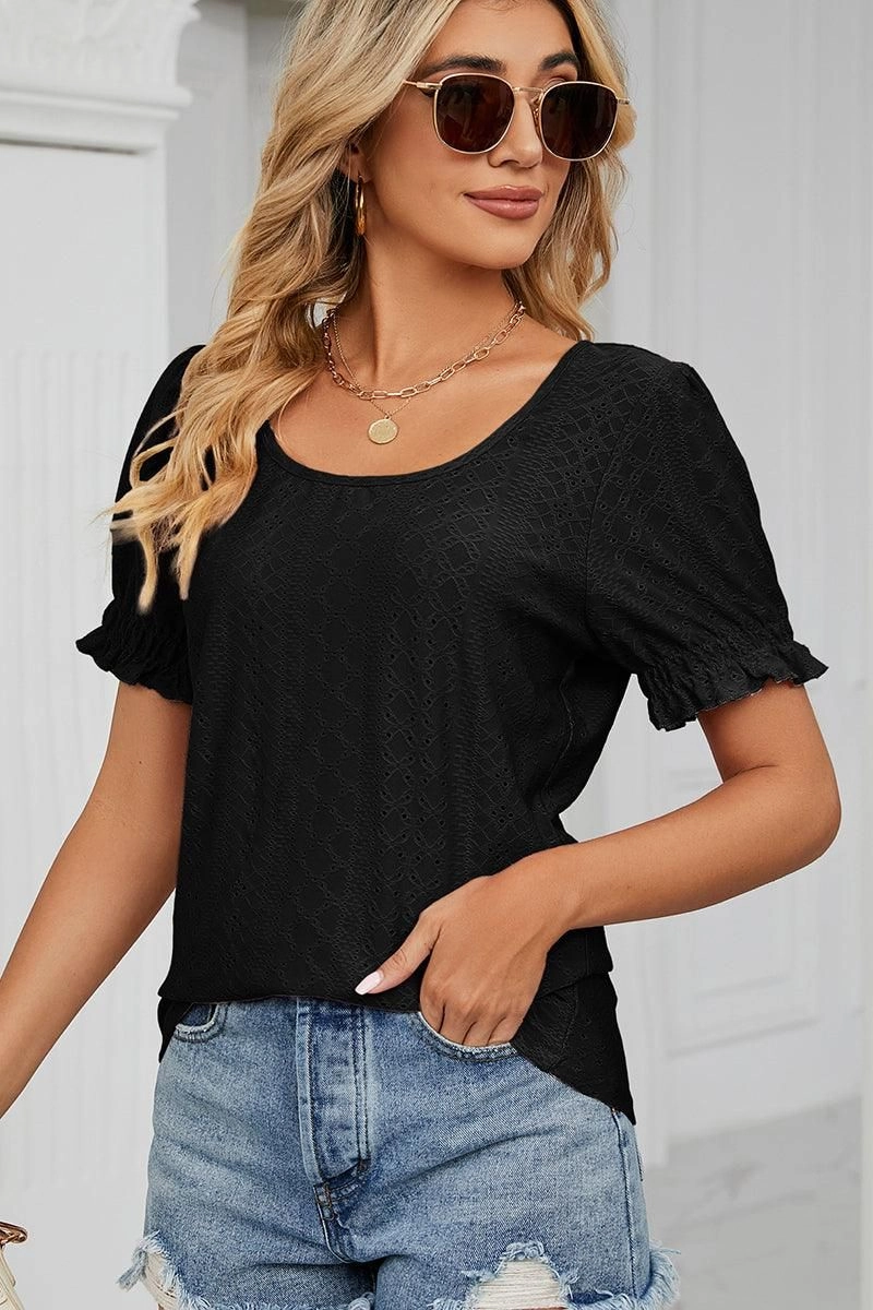 Sporty Cardigan PUNCHING LACE LOUND NECK PRINCESS SLEEVES TOP