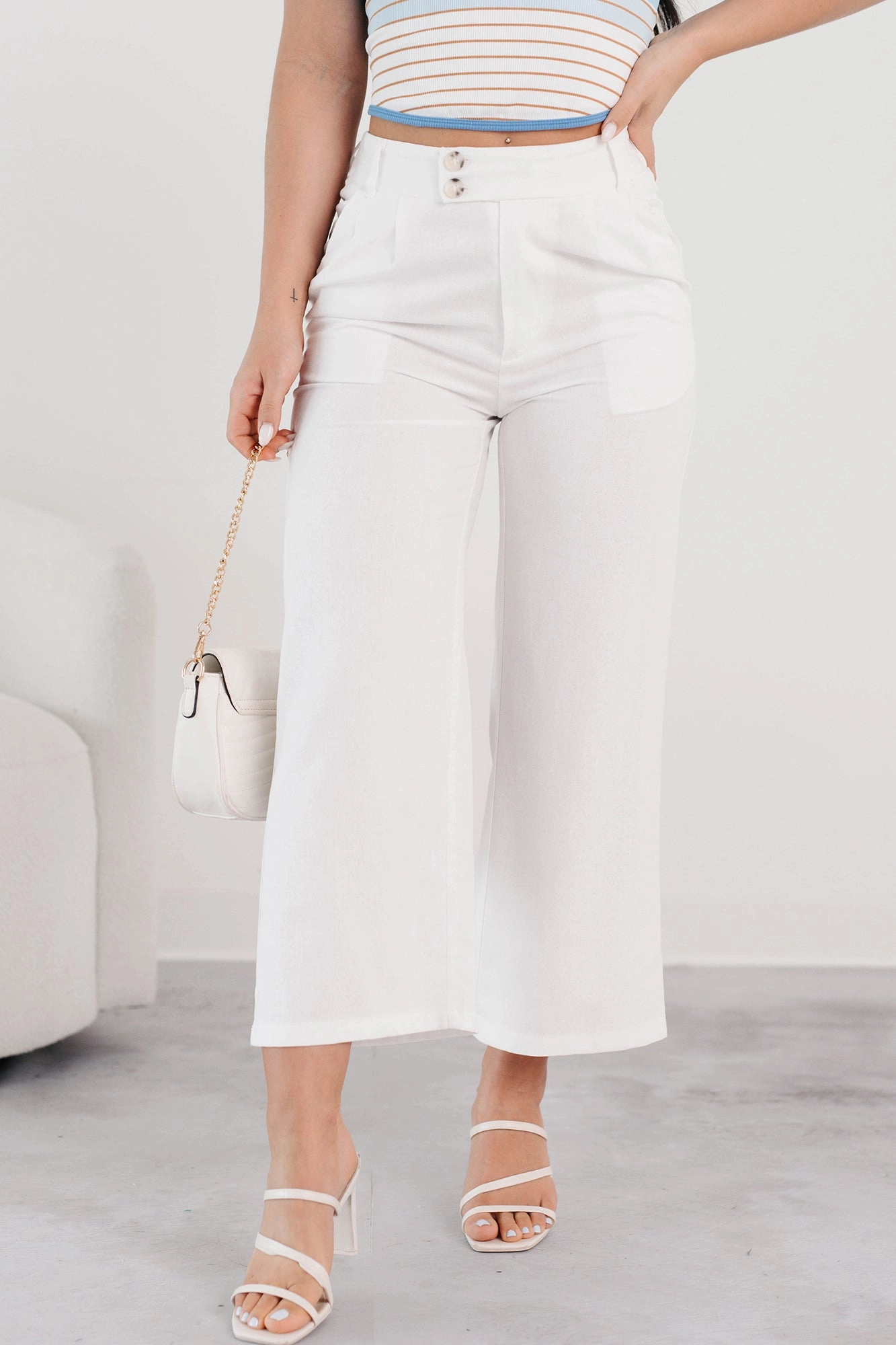 Put-together Poise Linen Cropped Pants (White) All Use