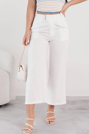 premium fabric Put-together Poise Linen Cropped Pants (White)