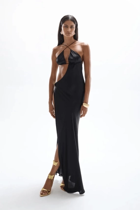 Feminine Movement Villa Butterfly Maxi Dress Black