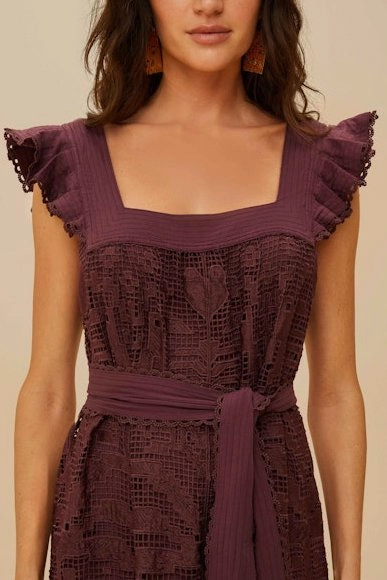 Pineapple Guipure Brown Midi Dress Casual Days