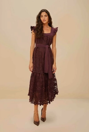 Layering Comfort Pineapple Guipure Brown Midi Dress