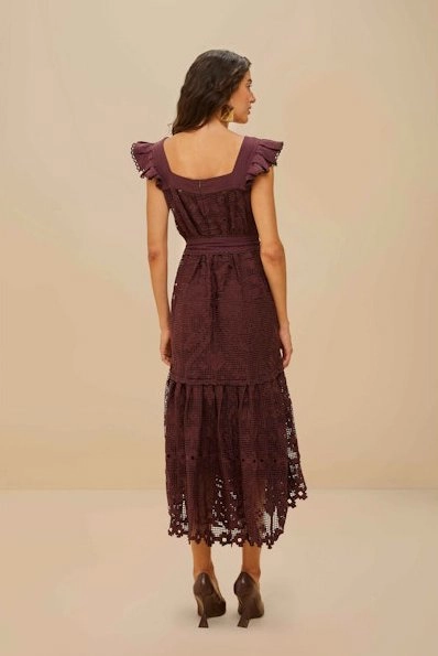 Comfy Fit Pineapple Guipure Brown Midi Dress