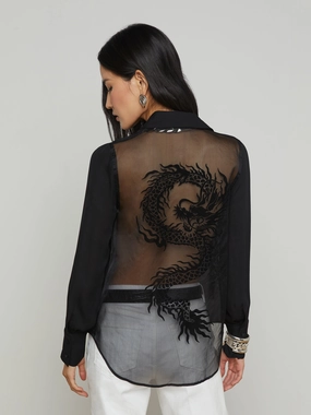 Hailie Silk Dragon Blouse Black AntiPillingTechnology