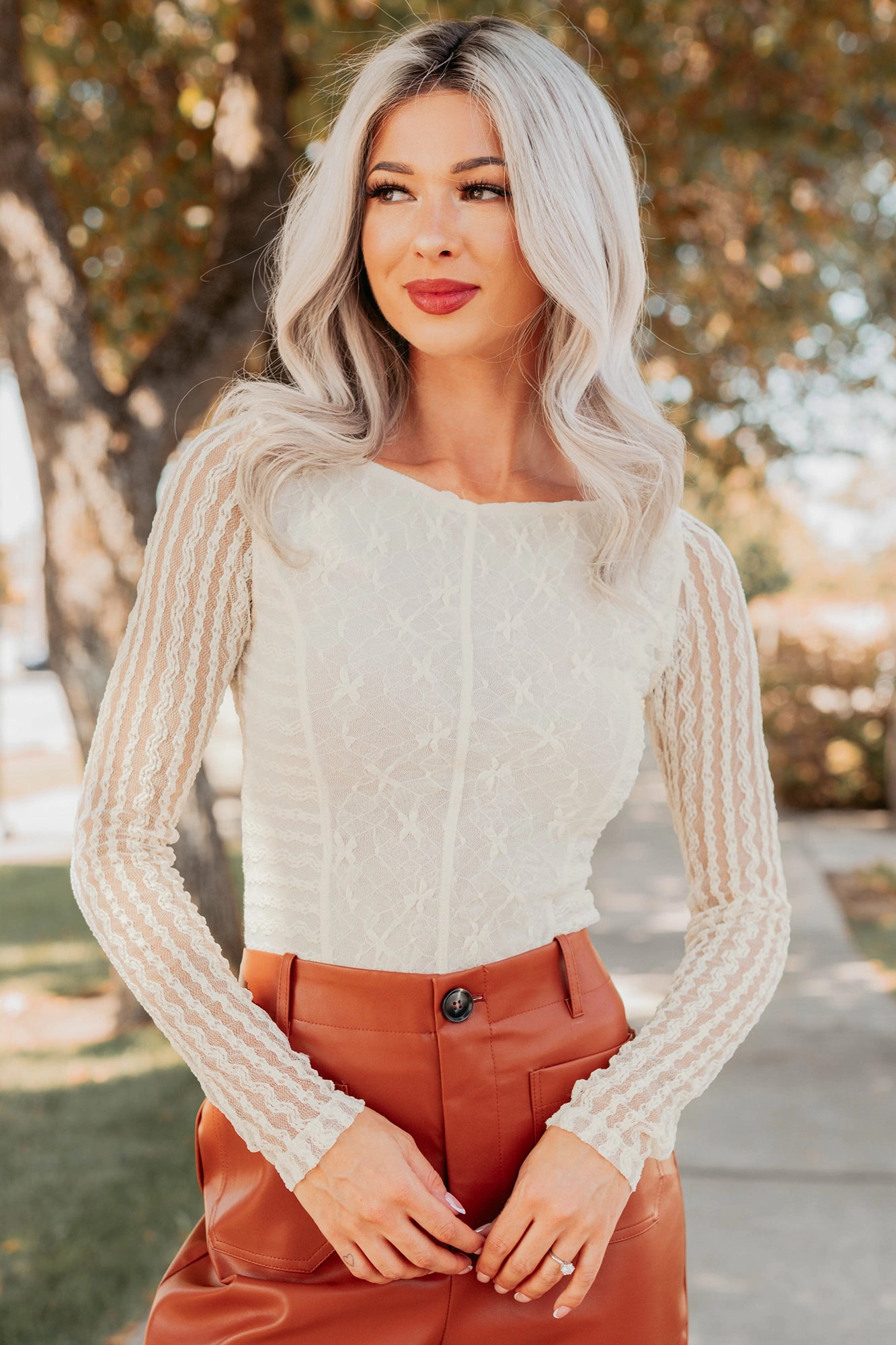 Outdoor Apparel Abundant Joy Floral Lace Boatneck Bodysuit (Cream)