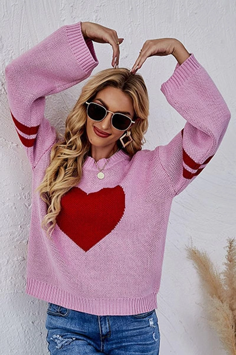 Fashionable Tank WOMEN OVERSIZED HEART PRINTING RIBBED PULLOVER TOP