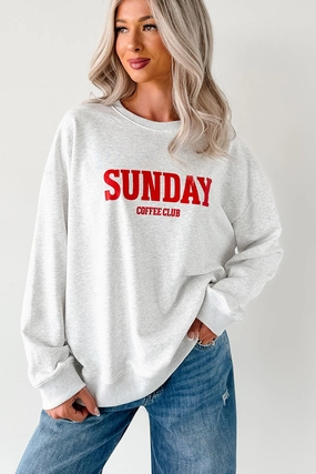 Stretch Fabric WaterResistant "Sunday Coffee Club" Graphic Sweatshirt (Heather Grey)