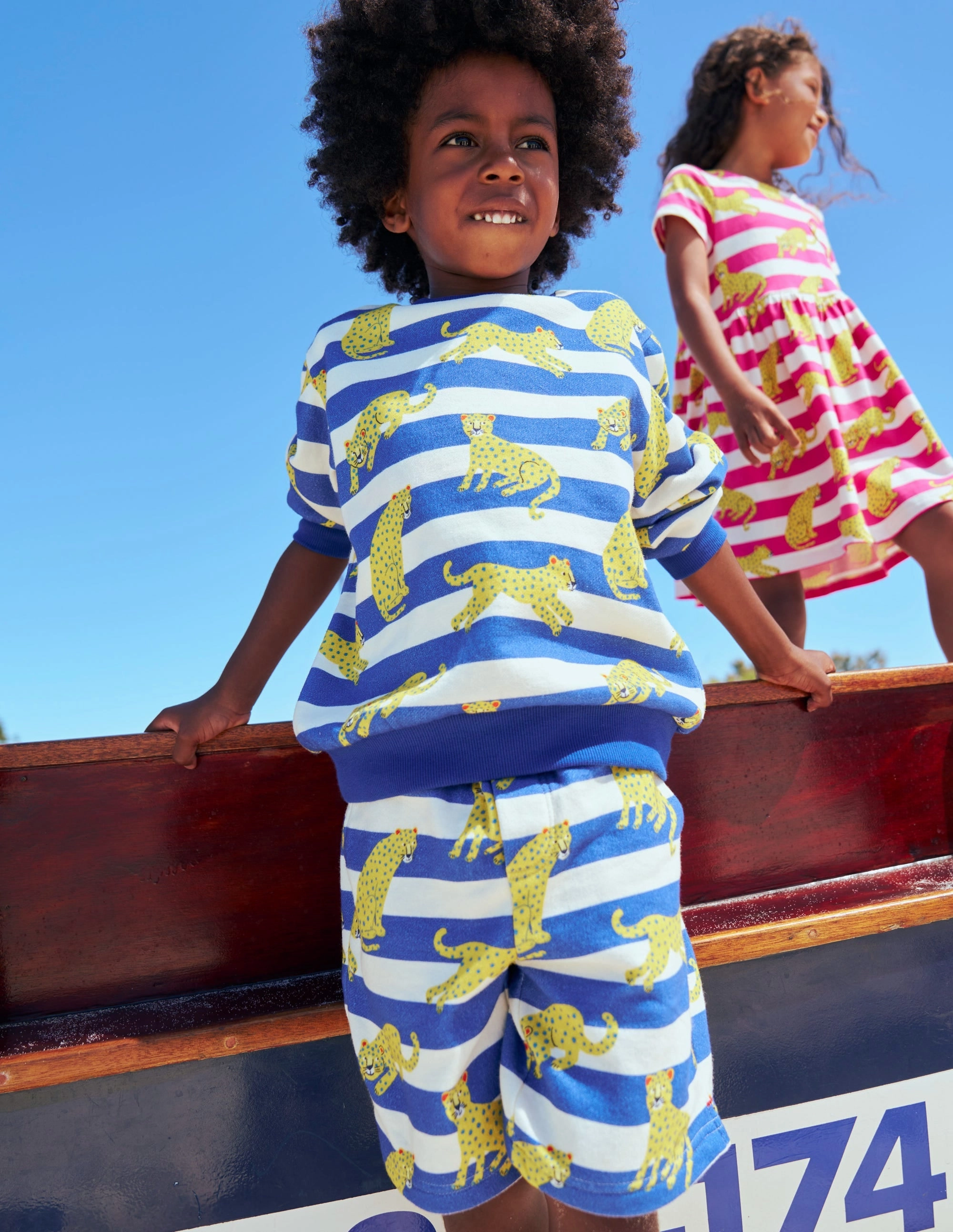 Printed Shorts-Bright Blue Leopard Stripe Flexibility Built-In campers