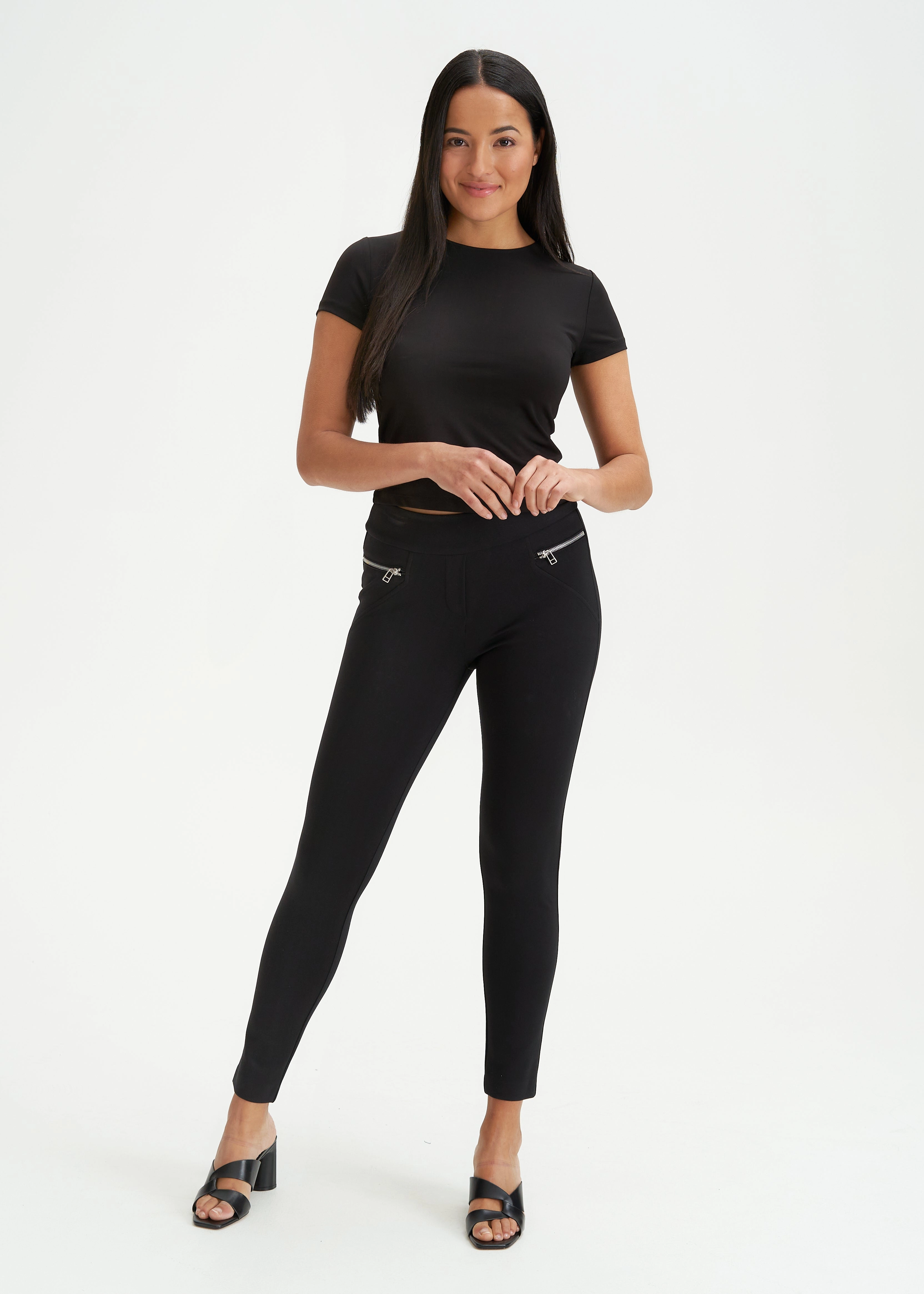 Breathable Stretch Flat waistband Alyssa Black Ponte Skinny Pant