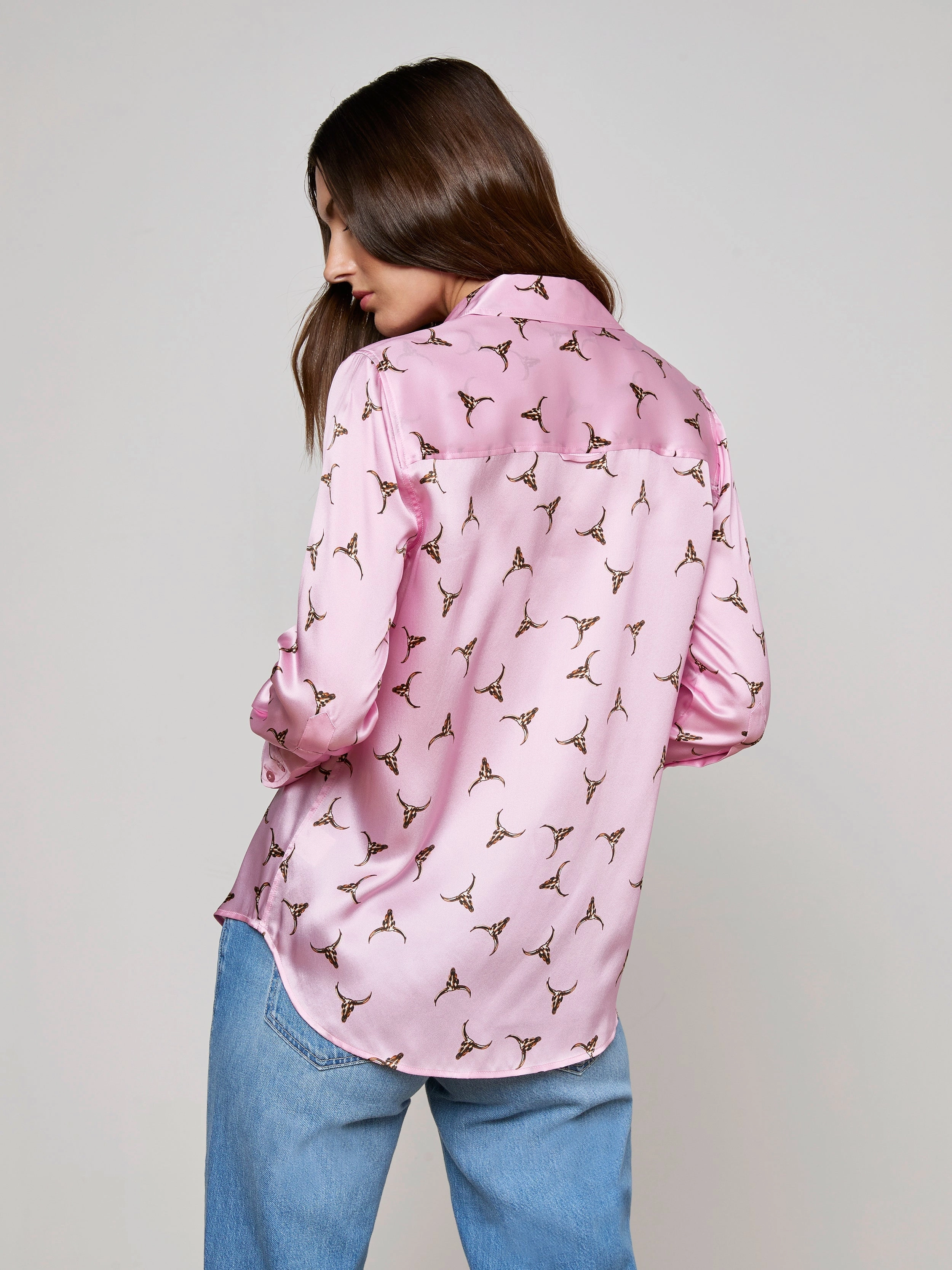 Airflow Mesh Insert Breathable Linen Blend Dani Silk Blouse Bulls Head Blush/Bronze