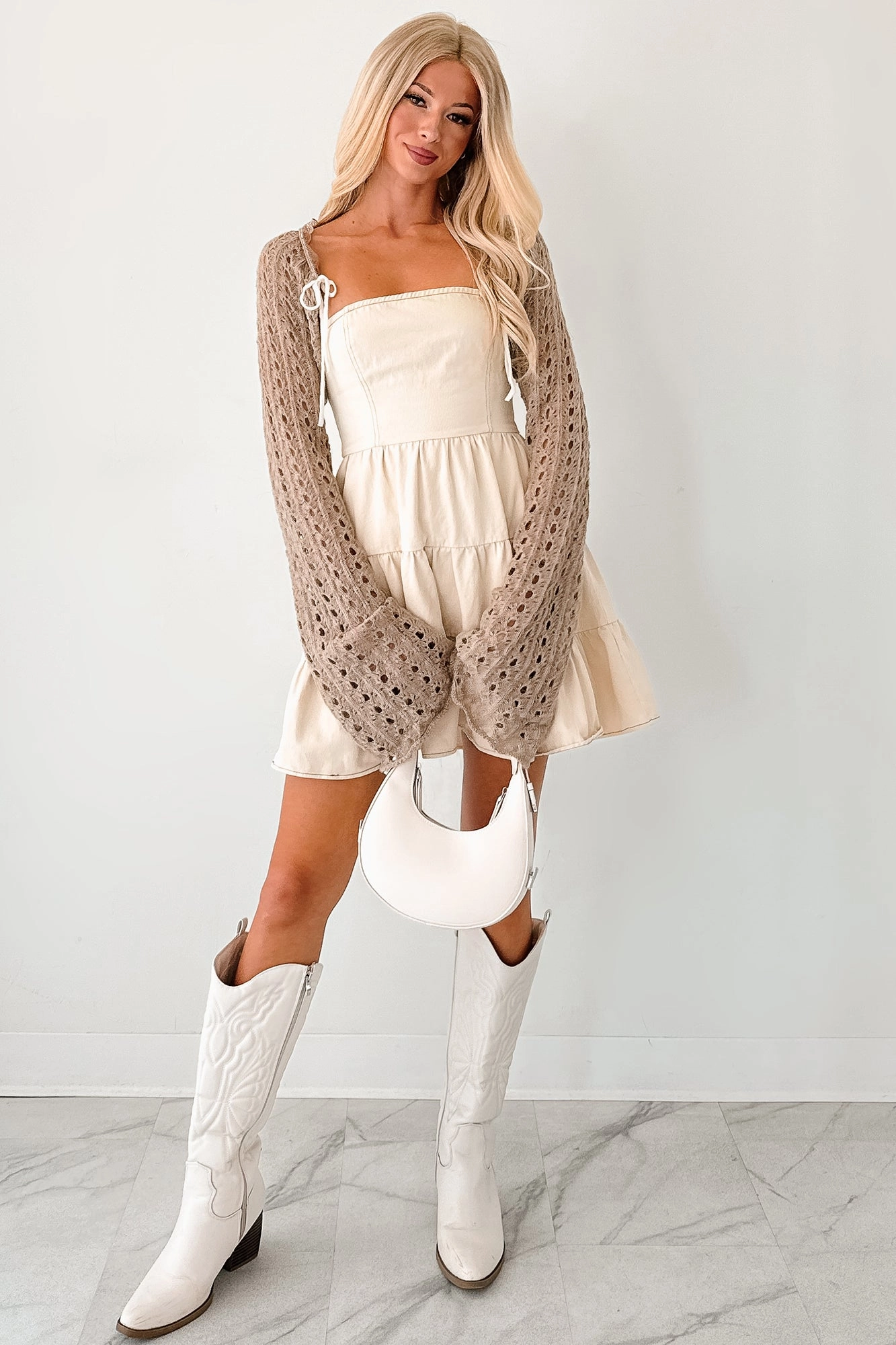 NonIrritatingEdges Quiet Chic Crochet Bolero Shrug (Tan)