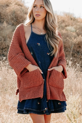 Quiet Times Cuffed Sleeve POL Cardigan (Brick) BreathableMaterial Abrasion Resistant Fabric