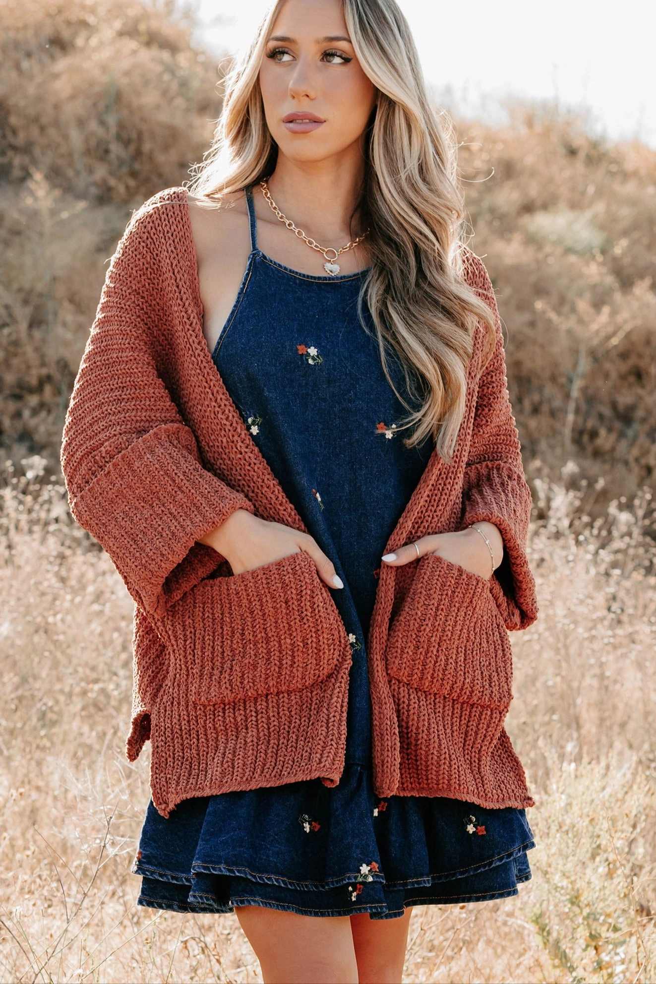 Quiet Times Cuffed Sleeve POL Cardigan (Brick) BreathableMaterial Abrasion Resistant Fabric