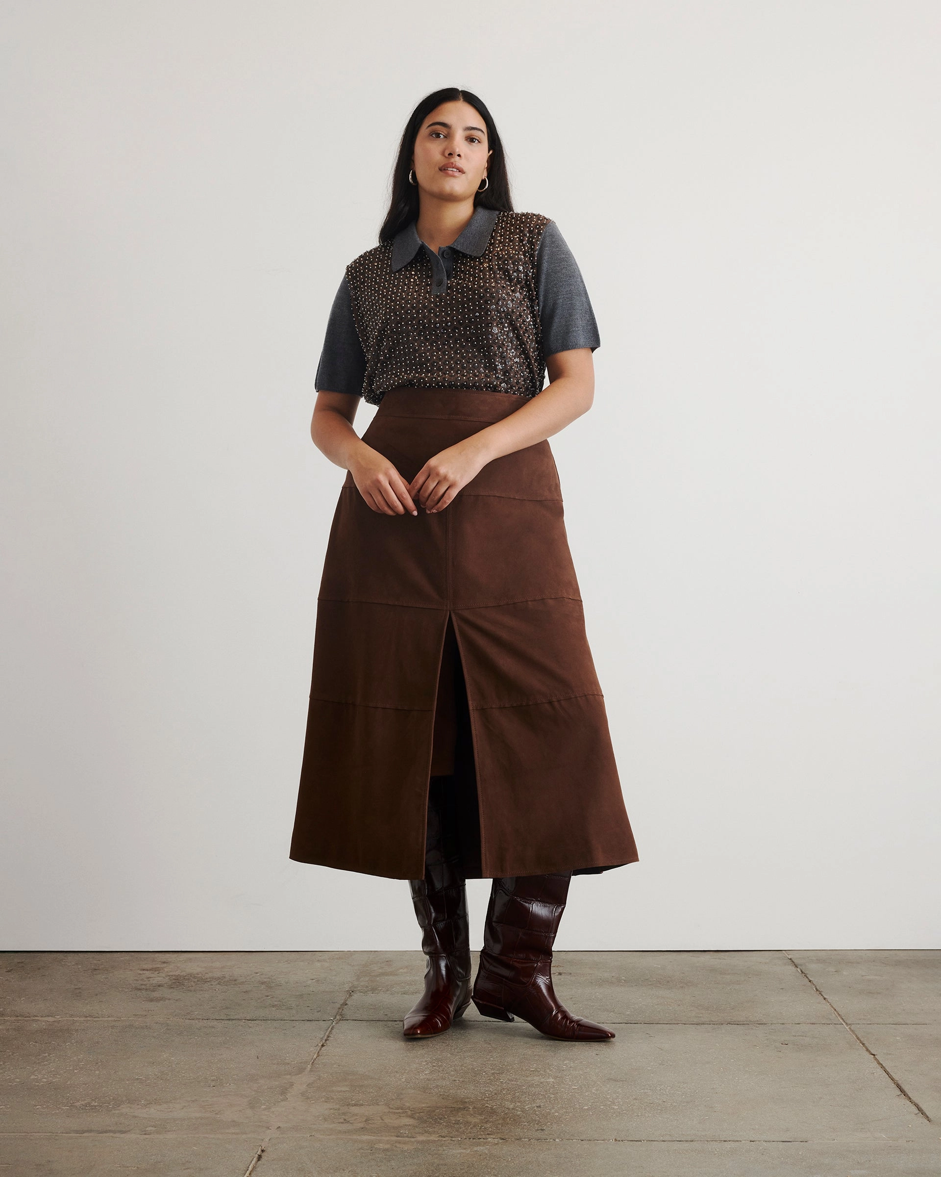 Comfortable Fabric MultipanelLayout Camilla Knit Top