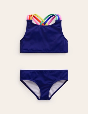 Rainbow Cross-Back Bikini-College Navy Wrinkle Resistant Material Coastal Charm