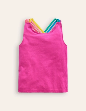 Rainbow Cross-Back Vest-Cosmos Pink Ribbed Hemline