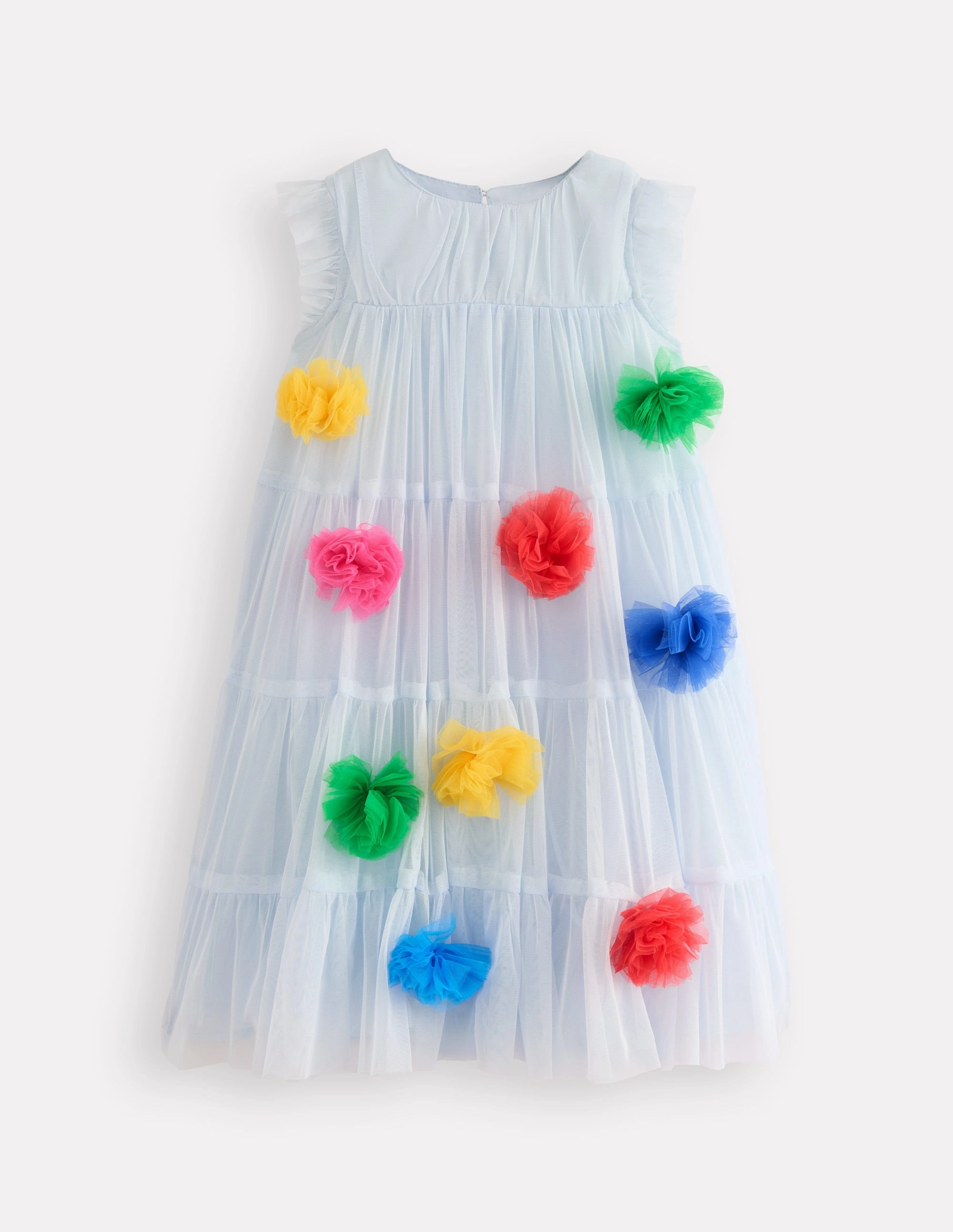 Rainbow Ombre Tulle Dress-Blue Multi Pom Polished Finish Sleek Silhouette