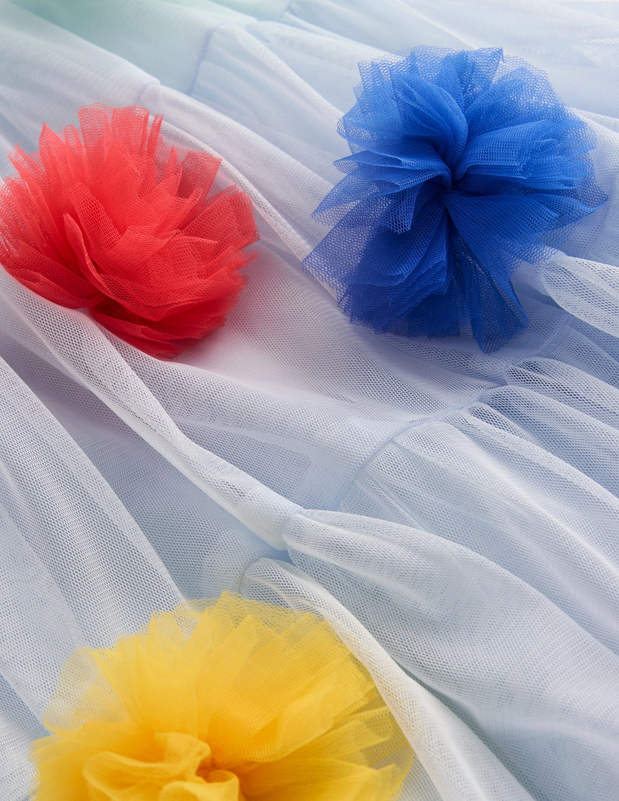 Pleated-Skirt Multipurpose Rainbow Ombre Tulle Dress-Blue Multi Pom