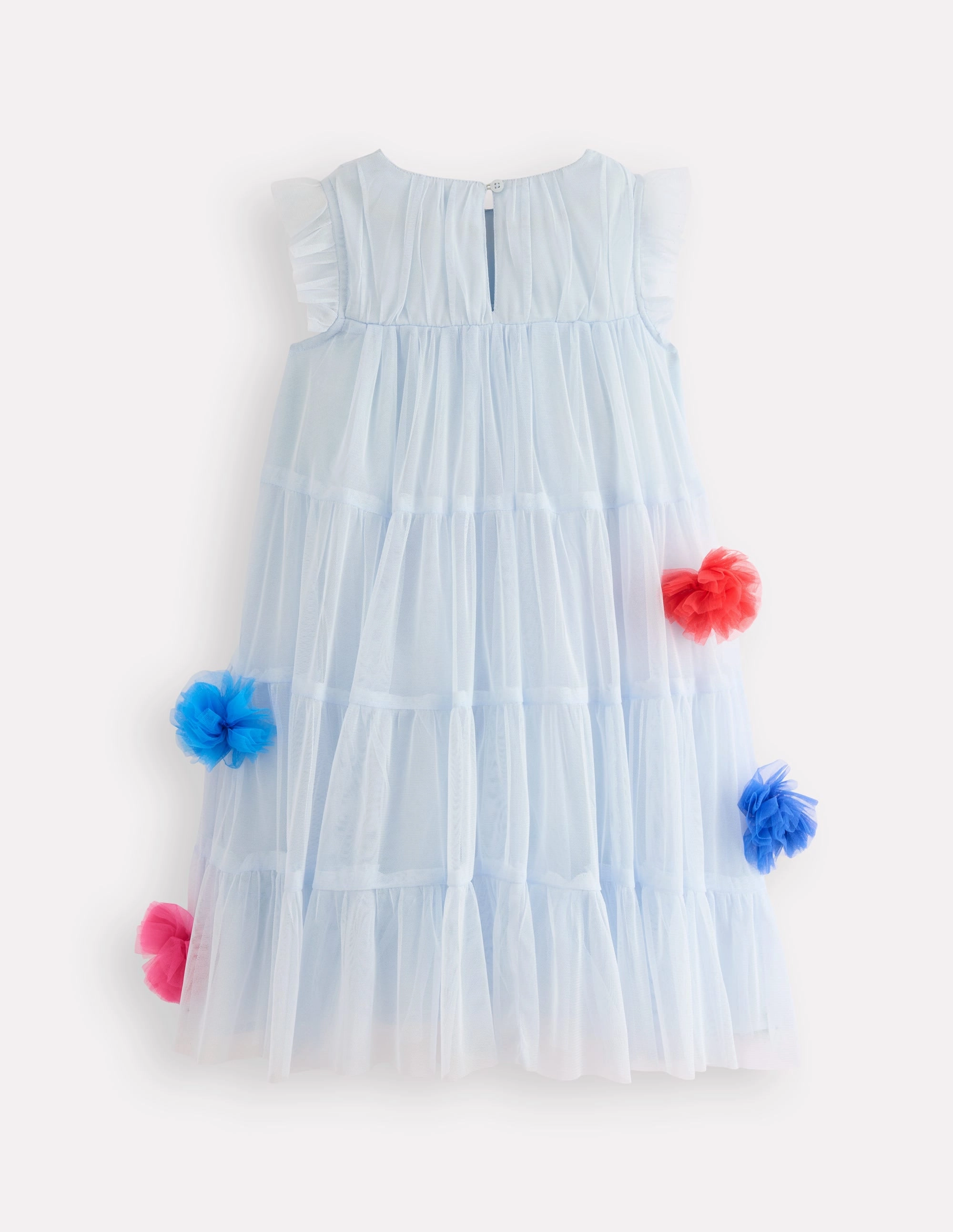 Rainbow Ombre Tulle Dress-Blue Multi Pom Cozy Mood