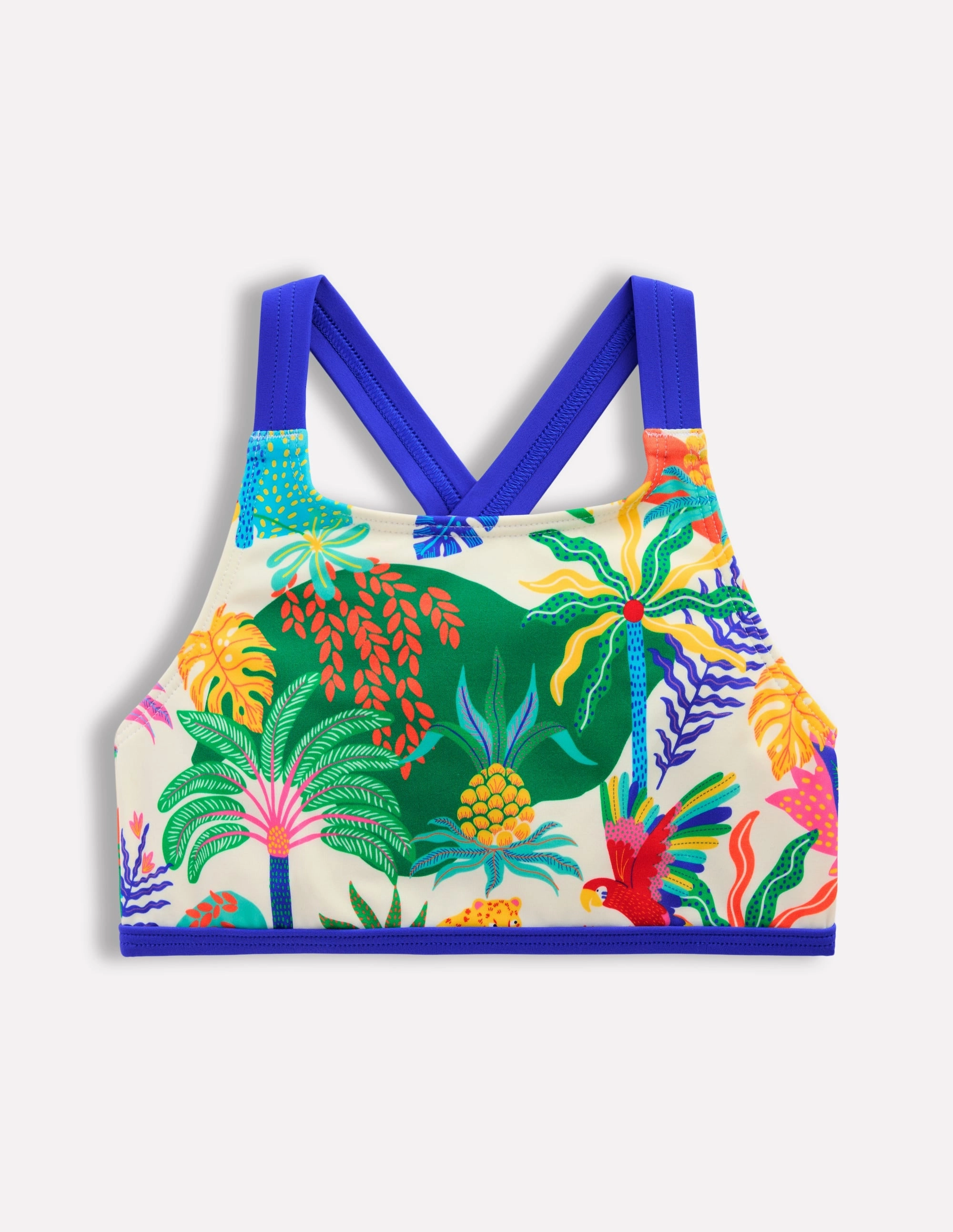 Cross-back Bikini Top-Soft Ivory Multi Jungle Lifetime Elasticity Guarantee Holiday Collection