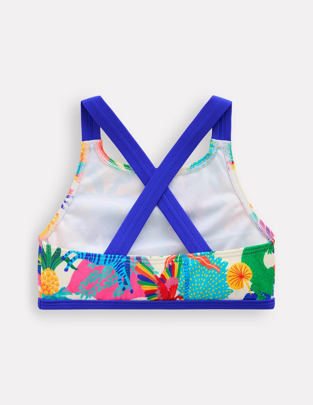 Streamlined Cut Beach Ready Cross-back Bikini Top-Soft Ivory Multi Jungle