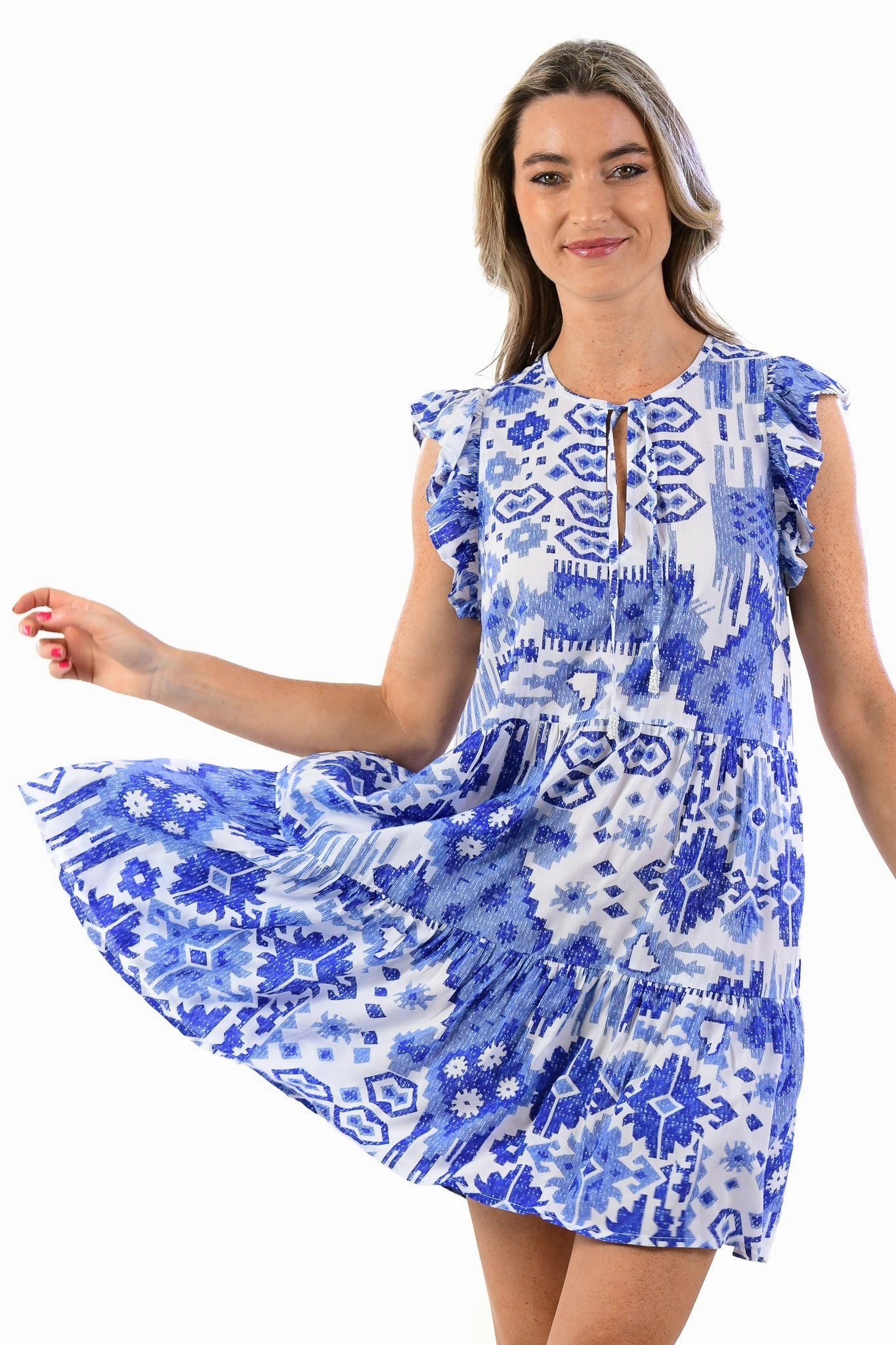 Flow Sleeve Brunch Tone Nantucket Dress / Indigo Ikat