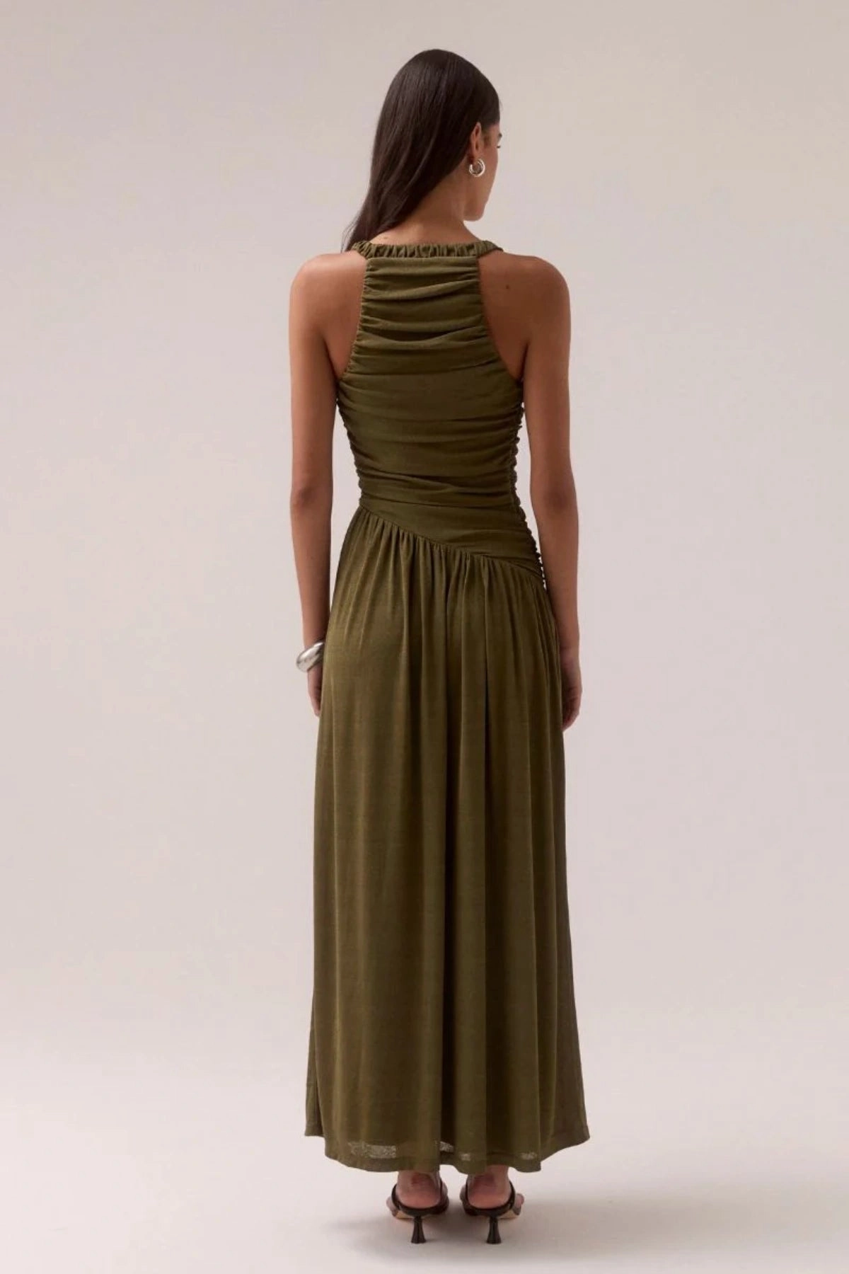 Rua Dress Olive Drawstring-Closure wrap waist