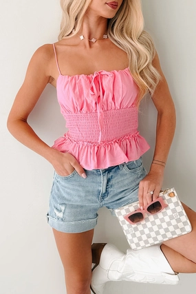 Soft Hoodie Daily Wear Read My Blush Smocked Cami Top (Pink)