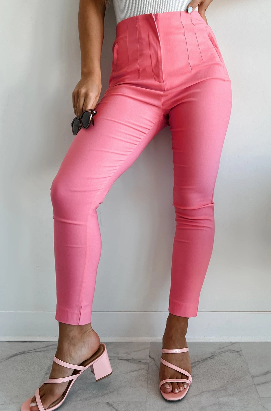 Easy Travel Layer Ready Read The Fine Print High Waist Skinny Pants (Pink)
