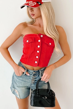 Ready To Rock Strapless Denim Top (Red) WaterRepellent Finish