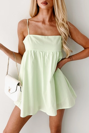 Soft Glide Eyes That Tease Babydoll Romper Dress (Lime)