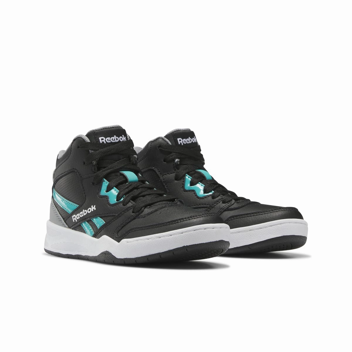 Multi Density Foam REEBOK GX1456 BB4500 COURT KID'S (Medium) Black/Grey/Teal Synthetic & Leather Basketball Shoes