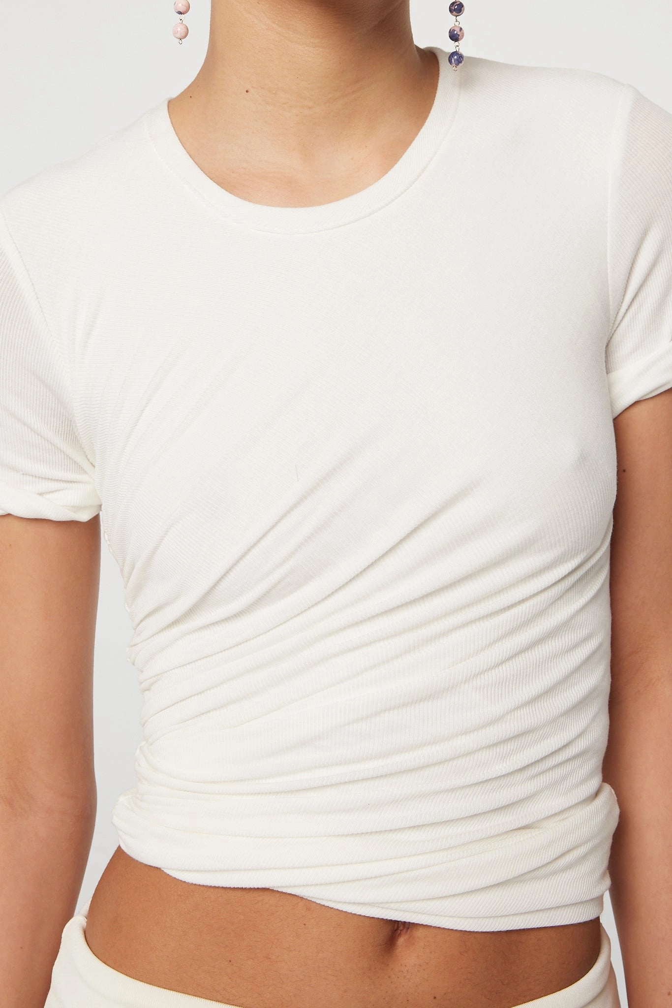 TERA SHORT SLEEVE T-SHIRT Convertible Collar Layered Sleeve