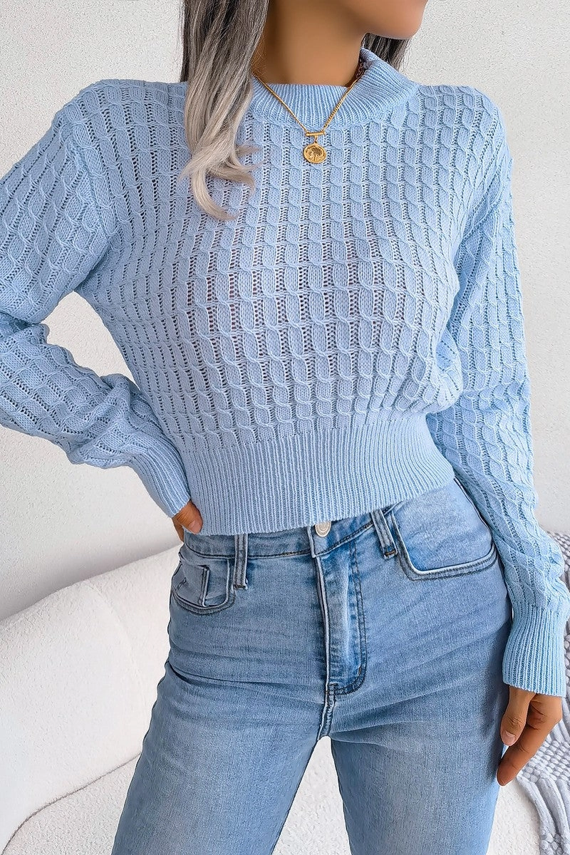 TWIST CHUNKY CABLE KNIT RIBBED CROP SWEATSHIRT LayeredCuff Bonded Seam Technique