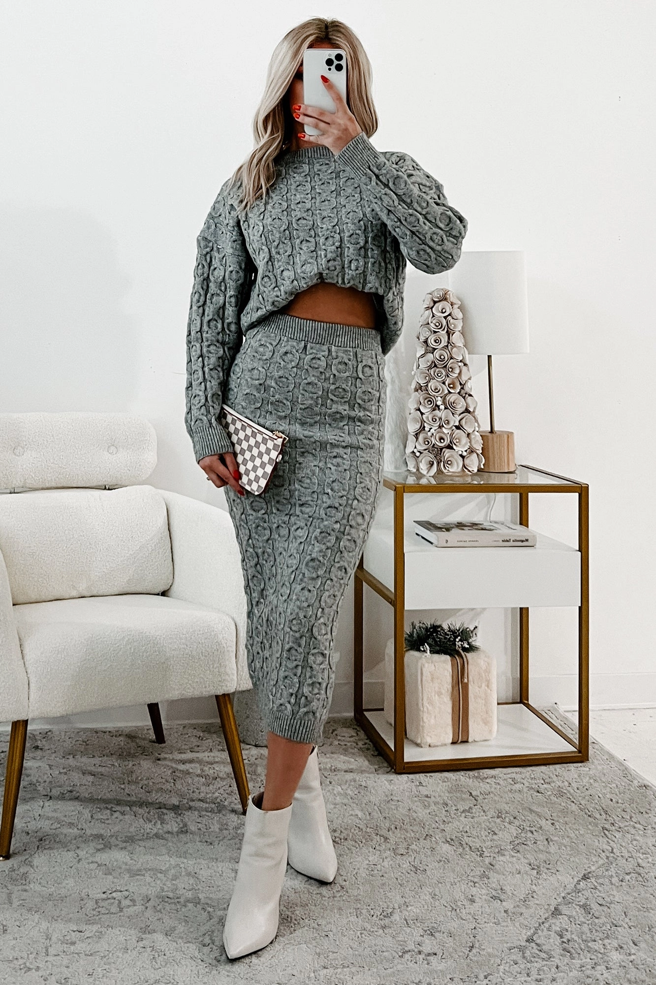 Lightweight Fabric Fashion Stretch Remembering Fondly Sweater Knit Set (Heather Grey)