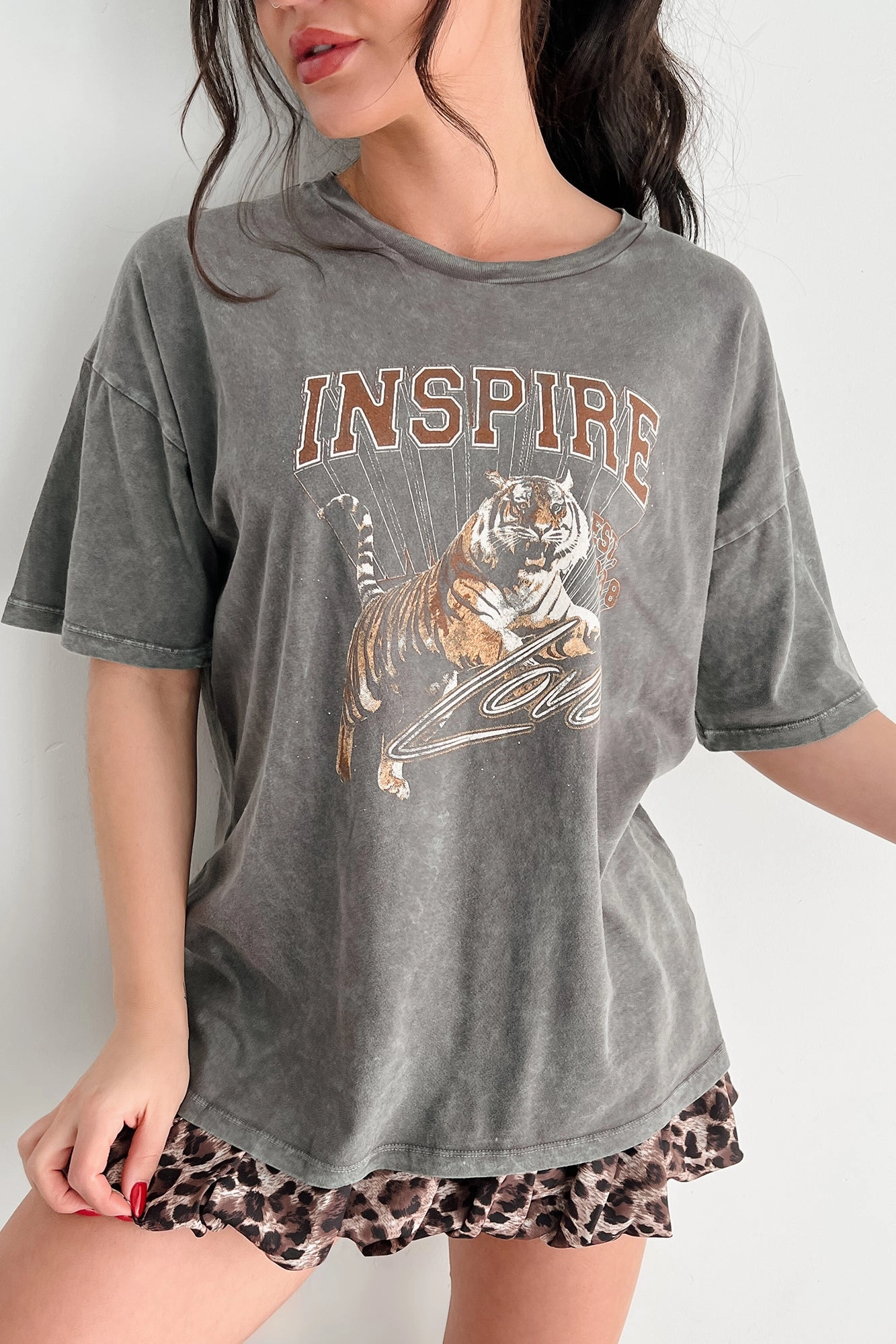 AllDay Comfort "Inspire Love" Tiger Graphic T-Shirt (Iron)