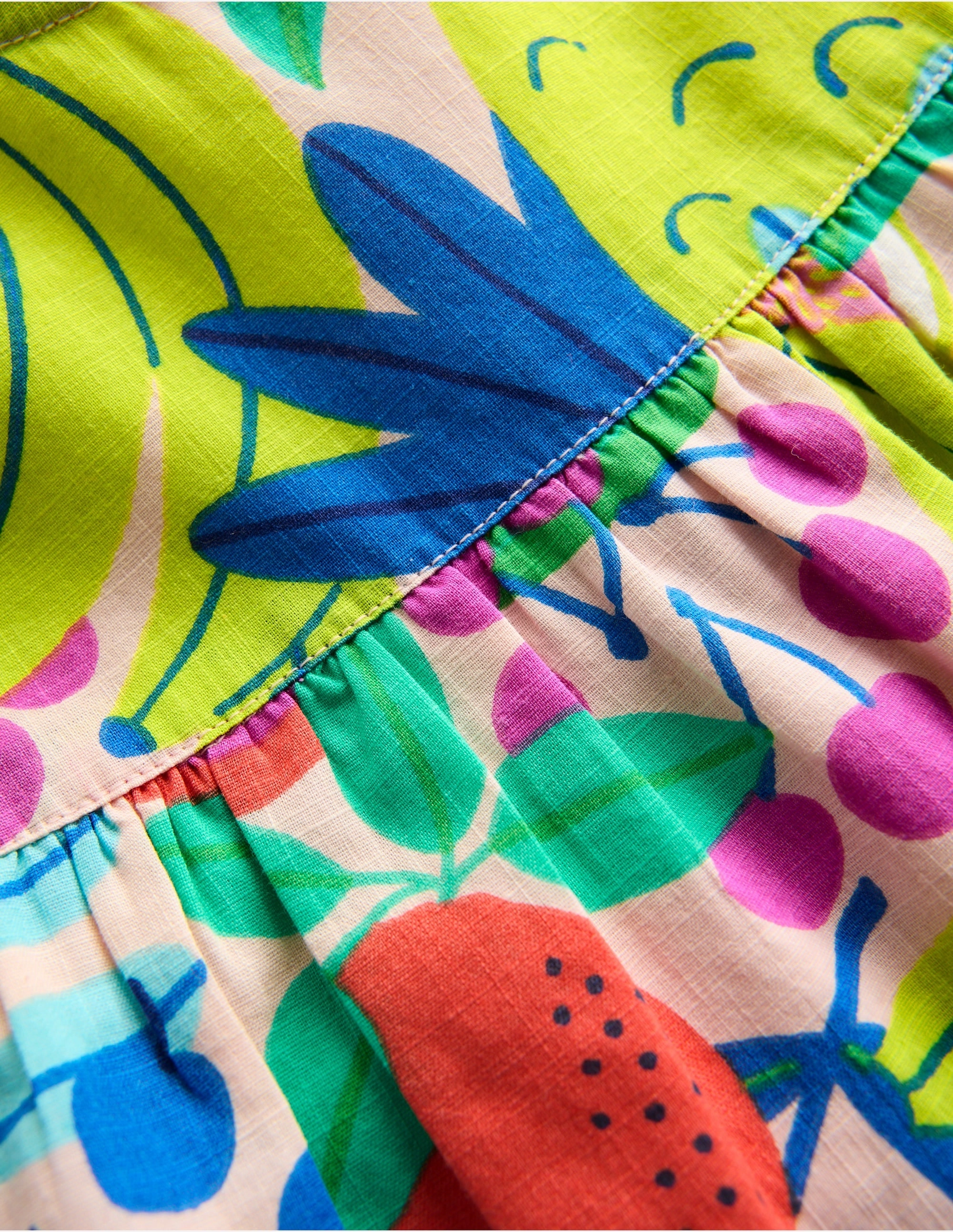 Frill Sleeve Woven Top-Multi Tropical Fruit Trendy Cardigan Tactile Soft Texture