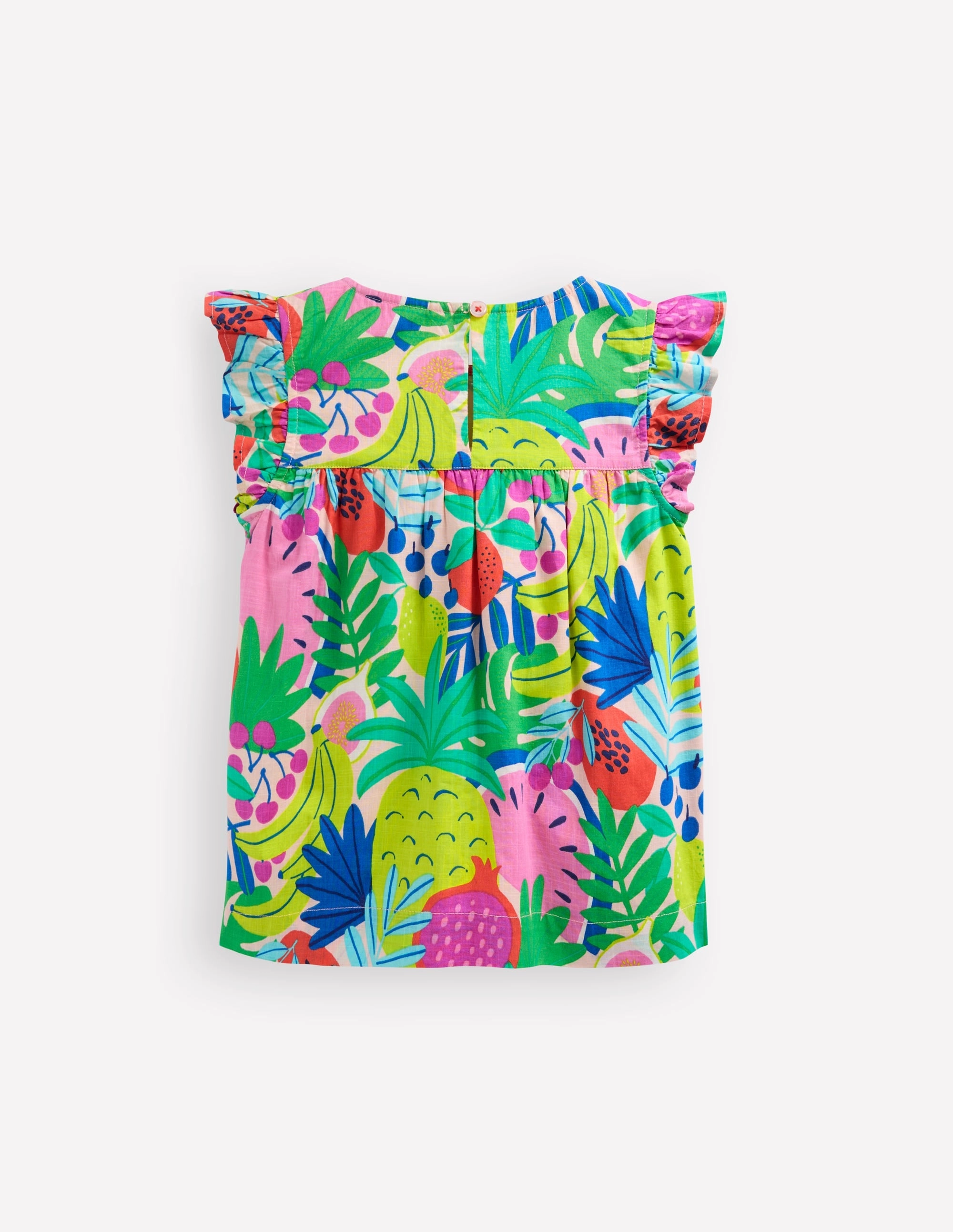 Frill Sleeve Woven Top-Multi Tropical Fruit AbrasionResistantFabric